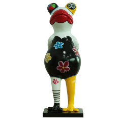 Statue grenouille debout en résine avec motifs fleurs multicolore 18 x 46 x 16 cm - FROGGY 01