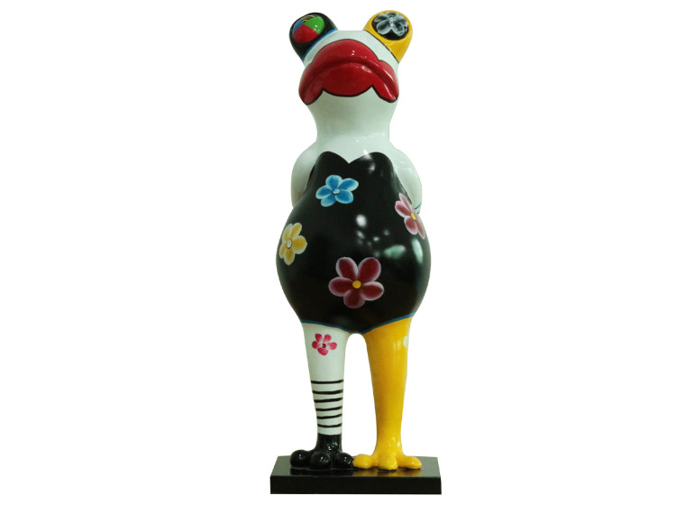 Statue grenouille debout en résine motifs fleurs H46cm - FROGGY 01