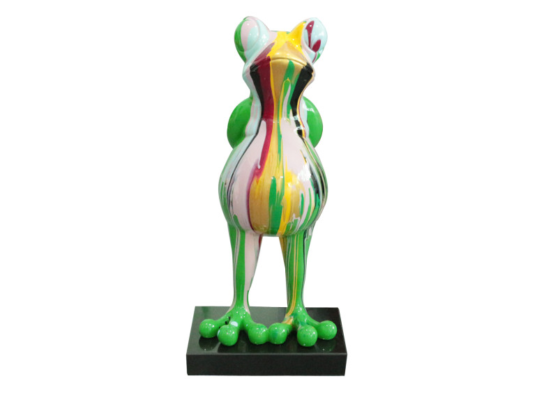 Statue grenouille debout en résine avec coulures de peinture multicolore 32 x 68 x 30 cm - FROGGY 02