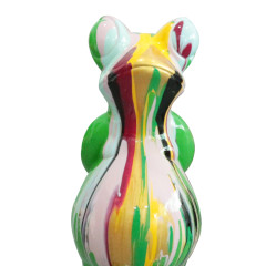 Statue grenouille debout en résine avec coulures de peinture multicolore 32 x 68 x 30 cm - zoom haut statute - FROGGY 02