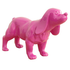 Statue chien cocker en résine rose peint à la main et laqué 37 x 25 x 14 cm - KUTYA
