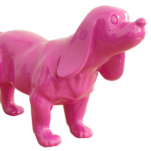 Statue chien cocker en résine rose peint à la main et laqué 37 x 25 x 14 cm - zoom tête du chien - KUTYA