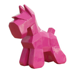 Statue chien terrier écossais géométrique en résine rose 26 x 30 x 10 cm - ILIO