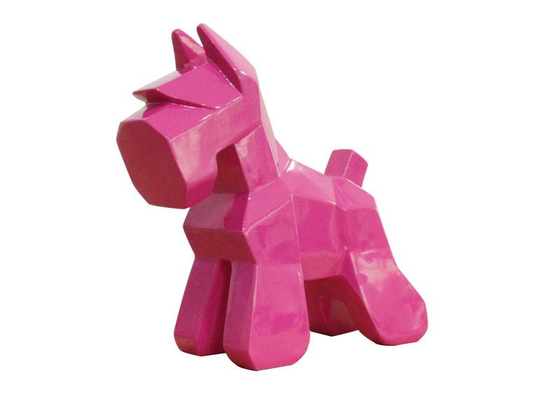 Statue chien terrier écossais géométrique en résine rose 26 x 30 x 10 cm - ILIO
