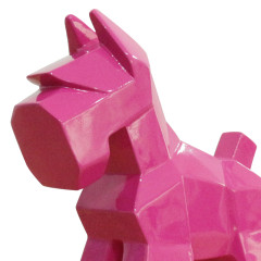 Statue chien terrier écossais géométrique en résine rose 26 x 30 x 10 cm - zoom sur tête chien - ILIO