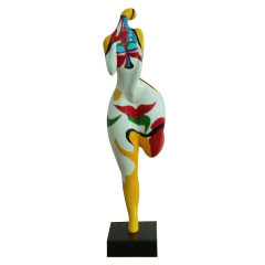 Statue femme élancée en résine avec tête en l'air et peinture abstraite multicolore 22 x 59 x 16 cm - SPOSA 01