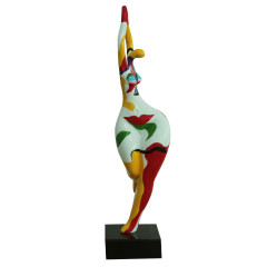 Statue femme élancée en résine avec bras en l'air et peinture abstraite multicolore 18 x 61 x 15 cm - SPOSA 02