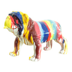 Statue chien bulldog en résine avec coulures de peintures multicolores 61 x 38 x 32 cm - BULL 02