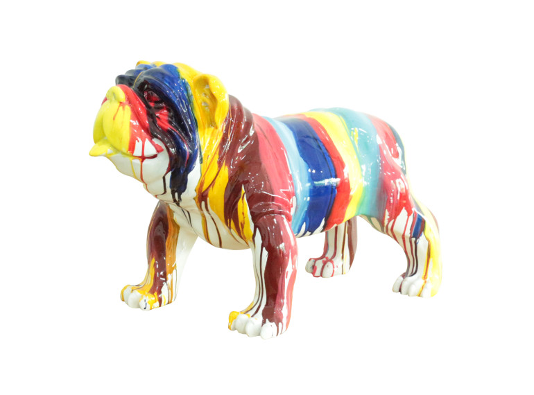 Statue chien bulldog en résine avec coulures de peintures multicolores 61 x 38 x 32 cm - BULL 02