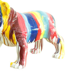 Statue chien bulldog en résine avec coulures de peintures multicolores 61 x 38 x 32 cm - zoom corps du chien - BULL 02