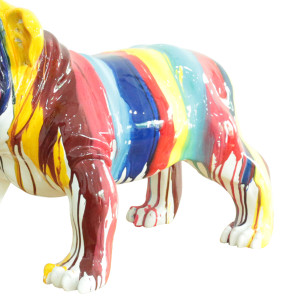 Statue chien bulldog en résine avec coulures de peintures multicolores 61 x 38 x 32 cm - zoom corps du chien - BULL 02