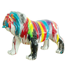 Statue chien bulldog en résine avec coulures de peintures multicolores 61 x 38 x 32 cm - BULL 01