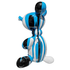 Statuette nounours balloon blanc en résine peintures noir, bleu clair et foncé 11 x 17 x 11 cm - vue de profil 2 - BEAR 02