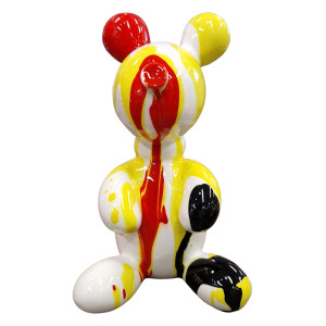 Statuette nounours balloon blanc en résine peintures noir, rouge et jaune 8 x 13 x 8 cm - - BEAR 01