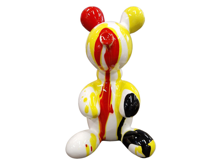 Statuette nounours balloon blanc en résine peintures noir, rouge et jaune 8 x 13 x 8 cm - - BEAR 01