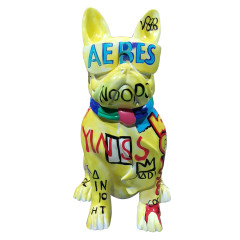 Statue chien bulldog assis en résine avec graffiti multicolores 19 x 37 x 27 cm - NINO 02