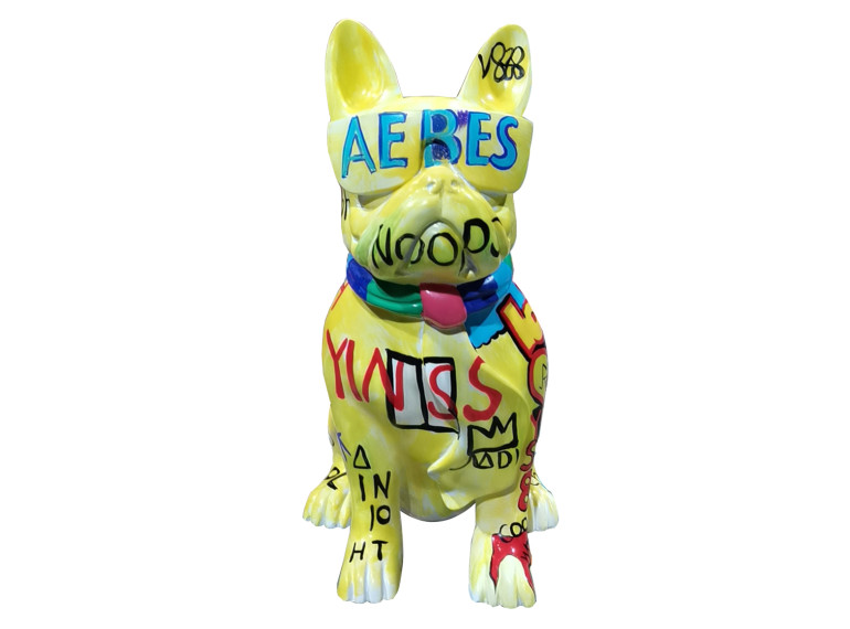 Statue chien bulldog assis en résine avec graffiti multicolores 19 x 37 x 27 cm - NINO 02