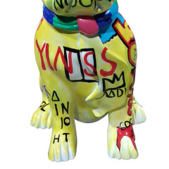 Statue chien bulldog assis en résine avec graffiti multicolores 19 x 37 x 27 cm - zoom corps du chien - NINO 02