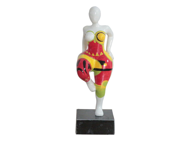 Statue femme debout jambe levée en résine avec formes abstraites multicolores 13 x 33 x 10 cm - RAGASA