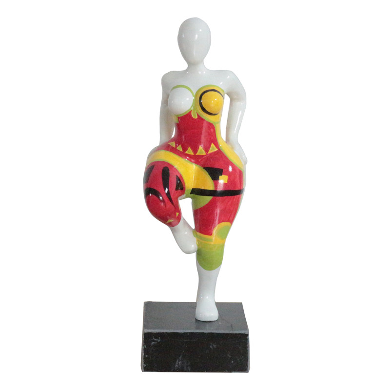 Statue femme debout jambe levée en résine avec formes abstraites multicolores 13 x 33 x 10 cm - RAGASA