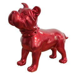 Statue chien staffordshire bull terrier avec collier clouté en résine rouge 60 x 48 x 25 cm - HUND