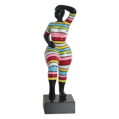 Statue femme debout pose mannequin en résine avec rayures multicolores 13 x 35 x 12 cm - NOKA