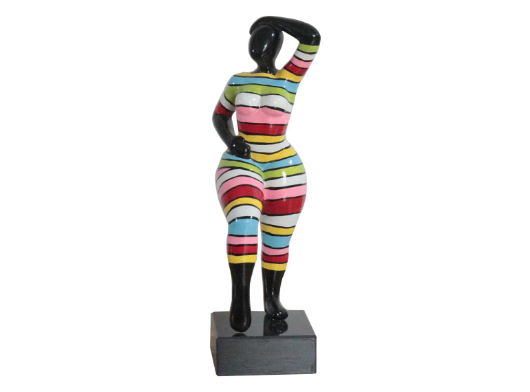 Statue femme debout pose mannequin en résine avec rayures multicolores 13 x 35 x 12 cm - NOKA
