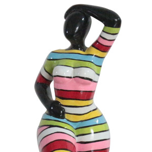 Statue femme debout pose mannequin en résine avec rayures multicolores 13 x 35 x 12 cm - zoom haut statue - NOKA