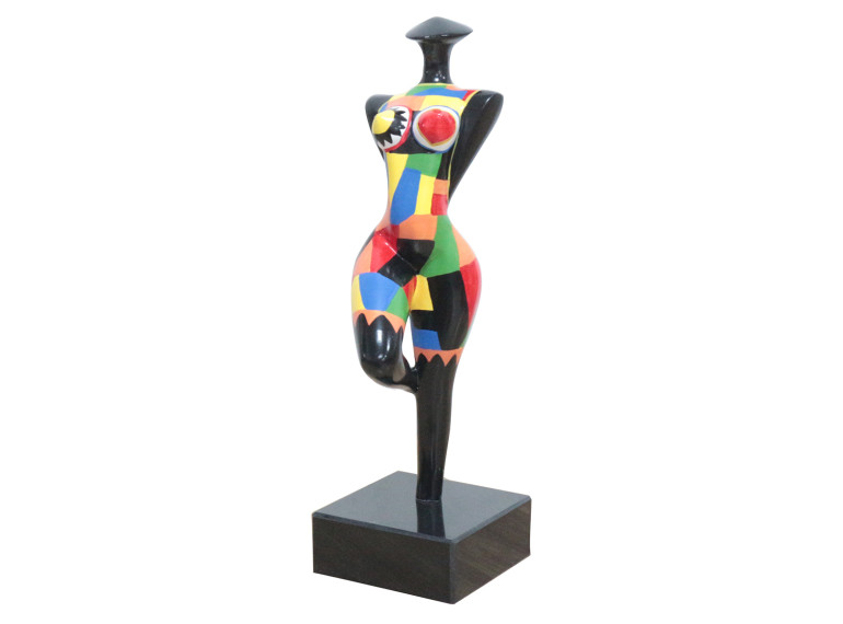Statue silhouette de femme debout en résine avec formes multicolores 14 x 34 x 10 cm - SENORA