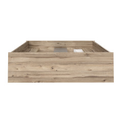 Lit double 140x190cm avec tiroirs de rangement en bois effet chêne naturel et blanc mat - vue de l'arrière du meuble - WANDA
