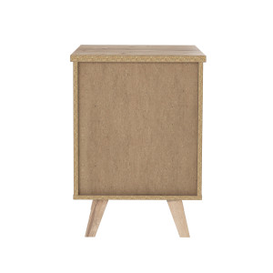 Table de chevet 2 tiroirs bois effet chêne naturel et blanc mat - vue de l'arrière du meuble - WANDA