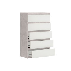 Grande commode 5 tiroirs rangement chambre - coloris gris - vue rangements ouverts - SOFT