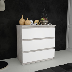 Commode 3 tiroirs décor rangement chambre - coloris gris - vue en ambiance - SOFT