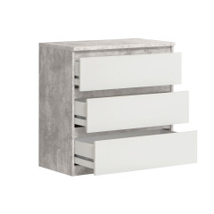 Commode 3 tiroirs décor rangement chambre - coloris gris - vue rangements ouverts - SOFT