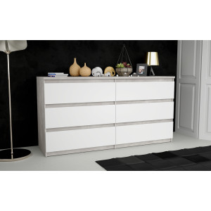 Grande commode basse 2x3 tiroirs rangement chambre - coloris gris - vue en ambiance - SOFT