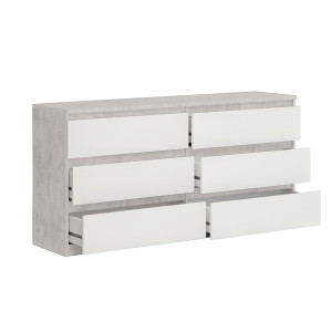 Grande commode basse 2x3 tiroirs rangement chambre - coloris gris - vue rangements ouverts - SOFT
