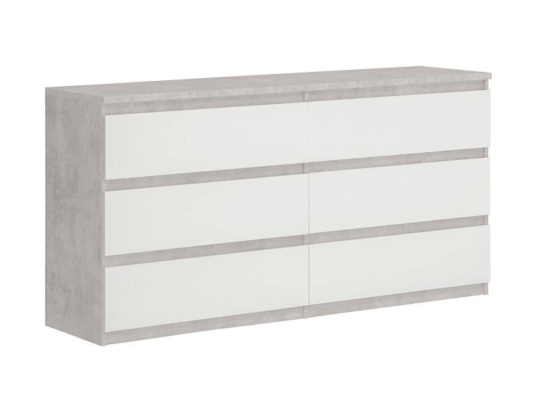 Grande commode basse 2x3 tiroirs rangement chambre - coloris gris - vue de 3/4 - SOFT