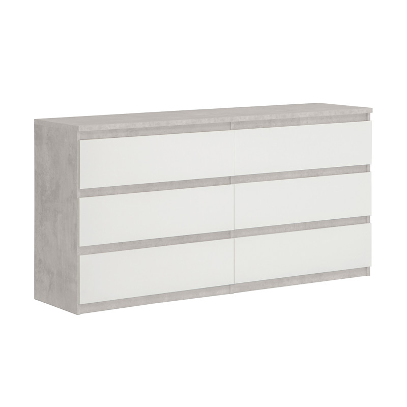 Grande commode basse 2x3 tiroirs rangement chambre - coloris gris - vue de 3/4 - SOFT