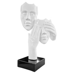 Statue contemporaine 2 visages en résine blanche H51cm - ARTE
