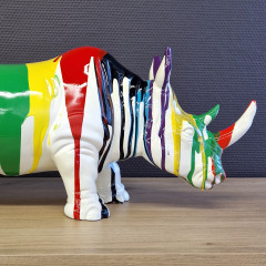 Statuette rhinocéros multicolore en résine H24cm - RHINO POP 2 - photo ambiance profil