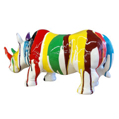 Statuette rhinocéros multicolore en résine H24cm - RHINO POP 2 - vue 3/4 arrière