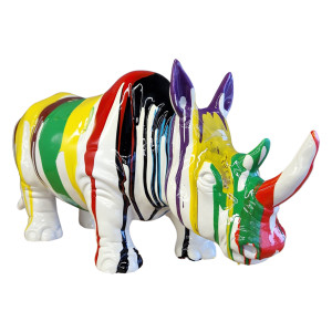 Statuette rhinocéros multicolore en résine H24cm - RHINO POP 2 - vue 3/4 avant