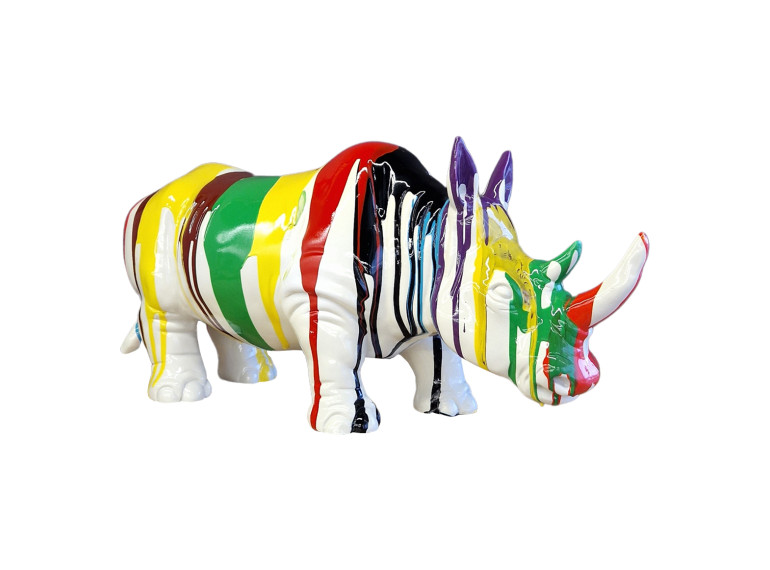 Statuette rhinocéros multicolore en résine H24cm - RHINO POP 2- vue de 3/4