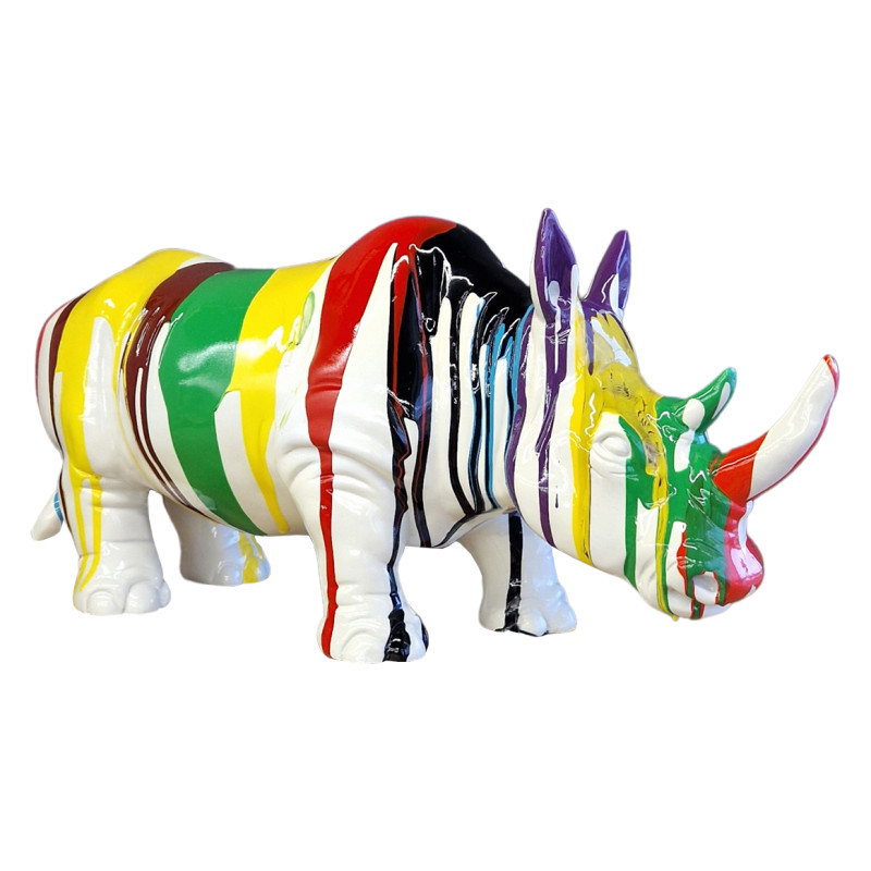 Statuette rhinocéros multicolore en résine H24cm - RHINO POP 2- vue de 3/4
