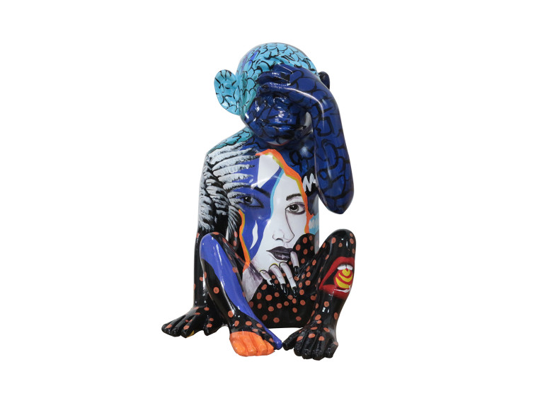 Statue singe bleu assis en résine H39cm - MARLIN