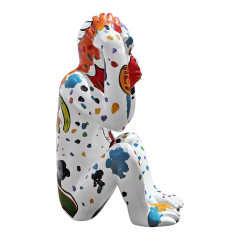 Statue singe blanc assis en résine multicolore H40cm - WHAT