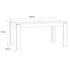 Table de repas extensible en bois effet chêne & noir - schéma dimensions - FACTORY