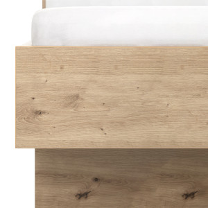 Lit 2 places 140 x 200cm en blanc laqué et effet chêne style moderne intemporel - zoom sur le bel effet bois de chêne - DIVA