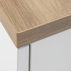 Table de chevet 2 tiroirs en blanc laqué et effet chêne - zoom sur le bel effet bois de chêne - DIVA
