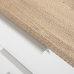 Commode 8 tiroirs décor blanc laqué et chêne texturé 120 cm - zoom sur le plateau effet bois chêne - DIVA